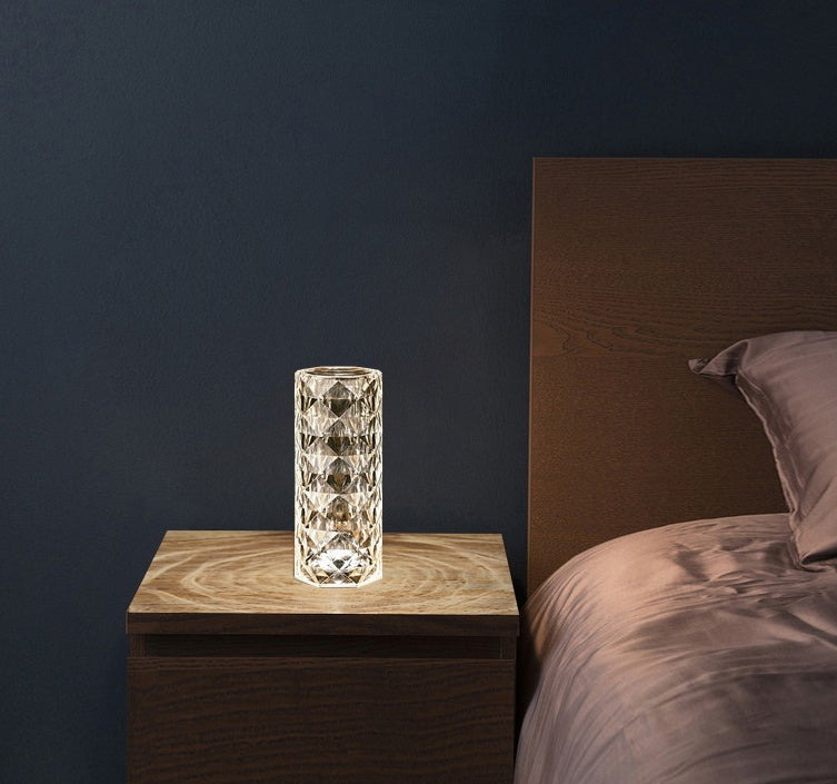 Elevate Your Space with the Nordic Crystal USB Table Lamp - Touch Dimming Diamond Night Light and Rose Projector