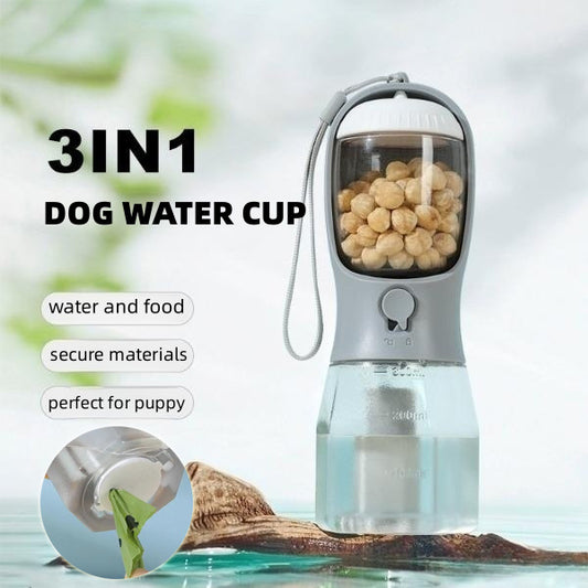 Three-in-One Portable Dog Water Cup - Drinking, Food, and Garbage Bag Holder