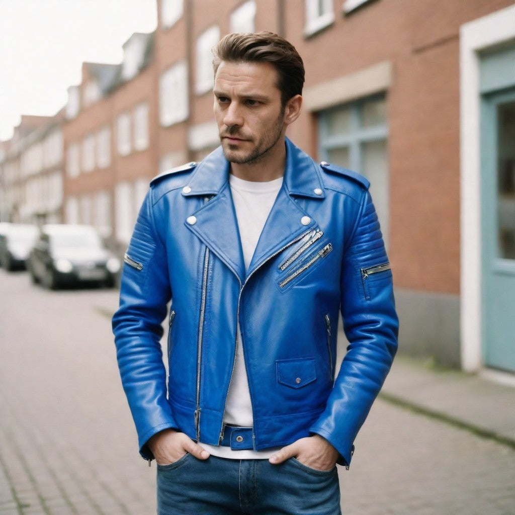 JINUS Blue Leather Jacket
