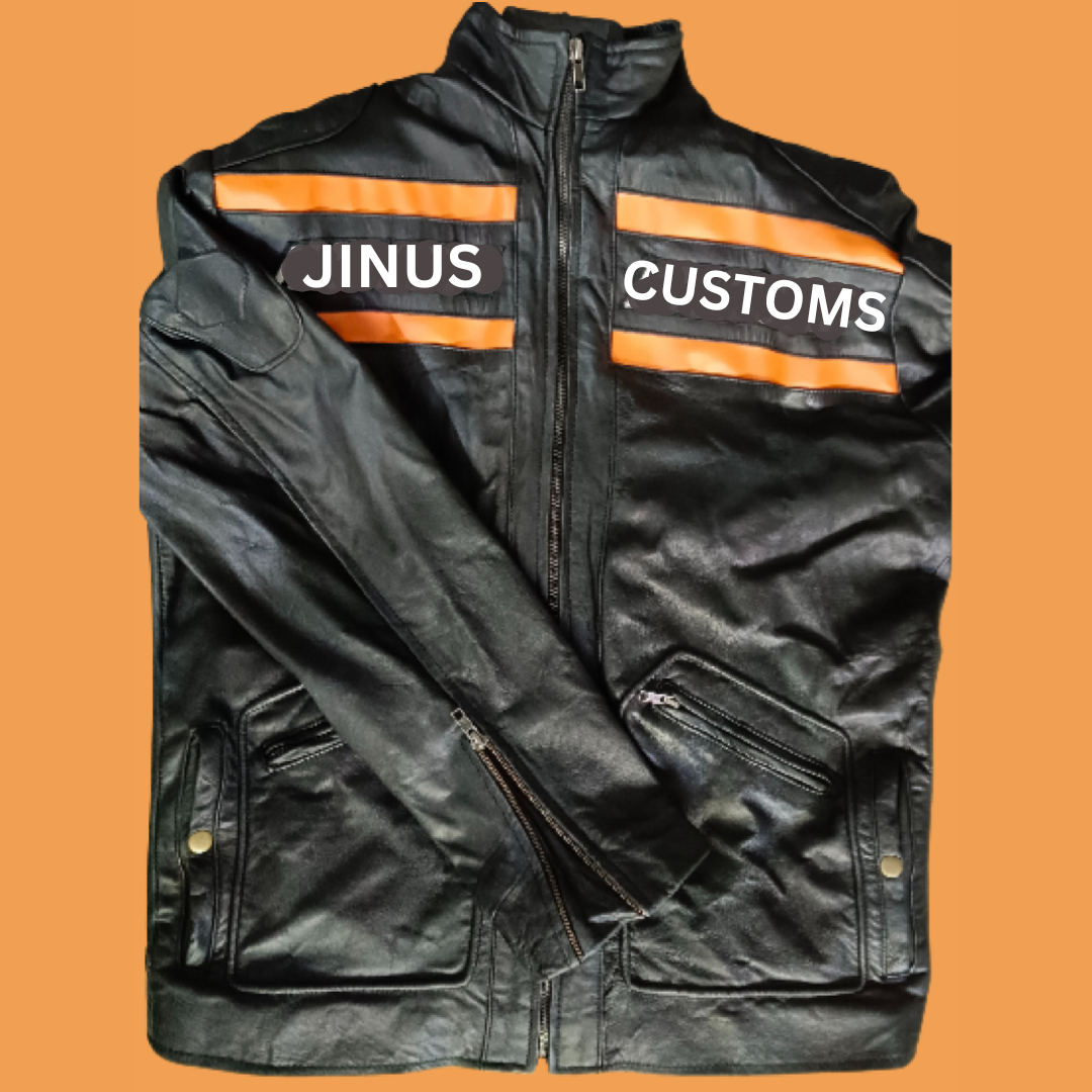 JINUS CUTOSM Leather Jacket Black and Orange