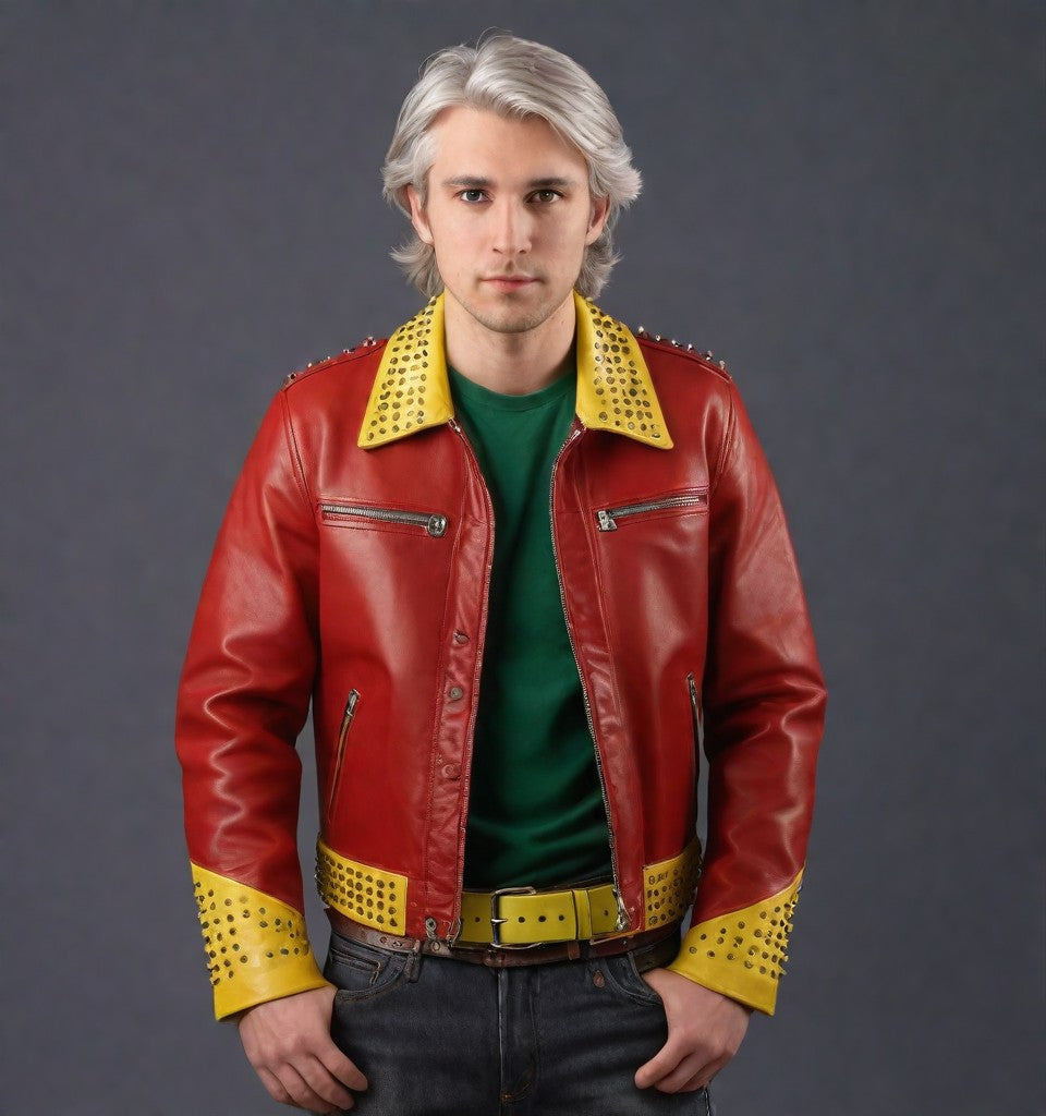 Red yellow and Green Leather Jacket