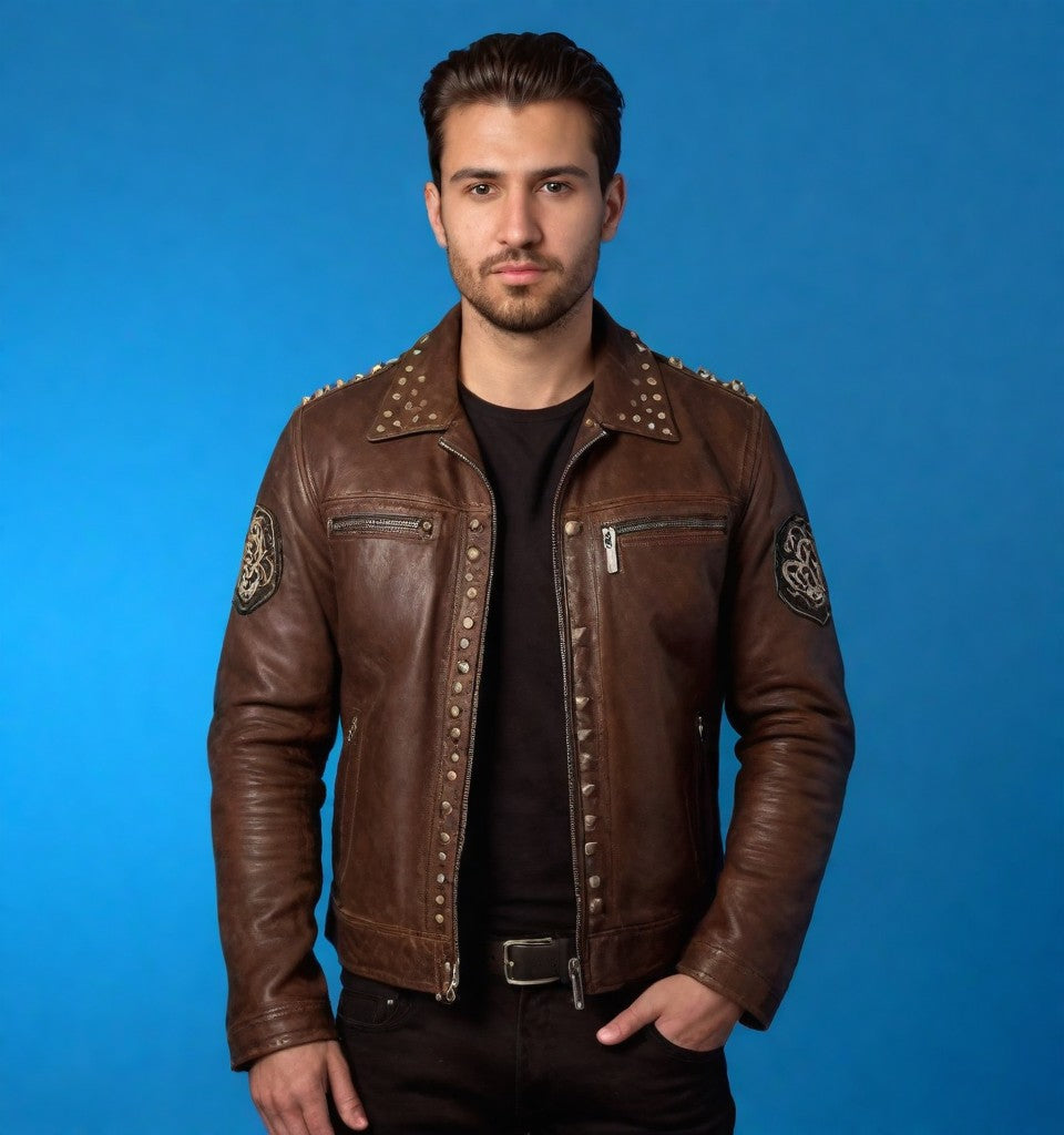 JINUS Brown Leather Jacket