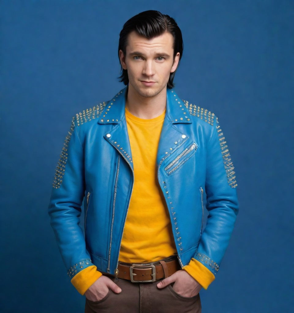 JINUS Blue Leather jacket with studs