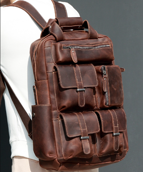 JINUS Vintage Vibes: Genuine Leather Canvas Retro Backpacks & Laptop Shoulder Bags