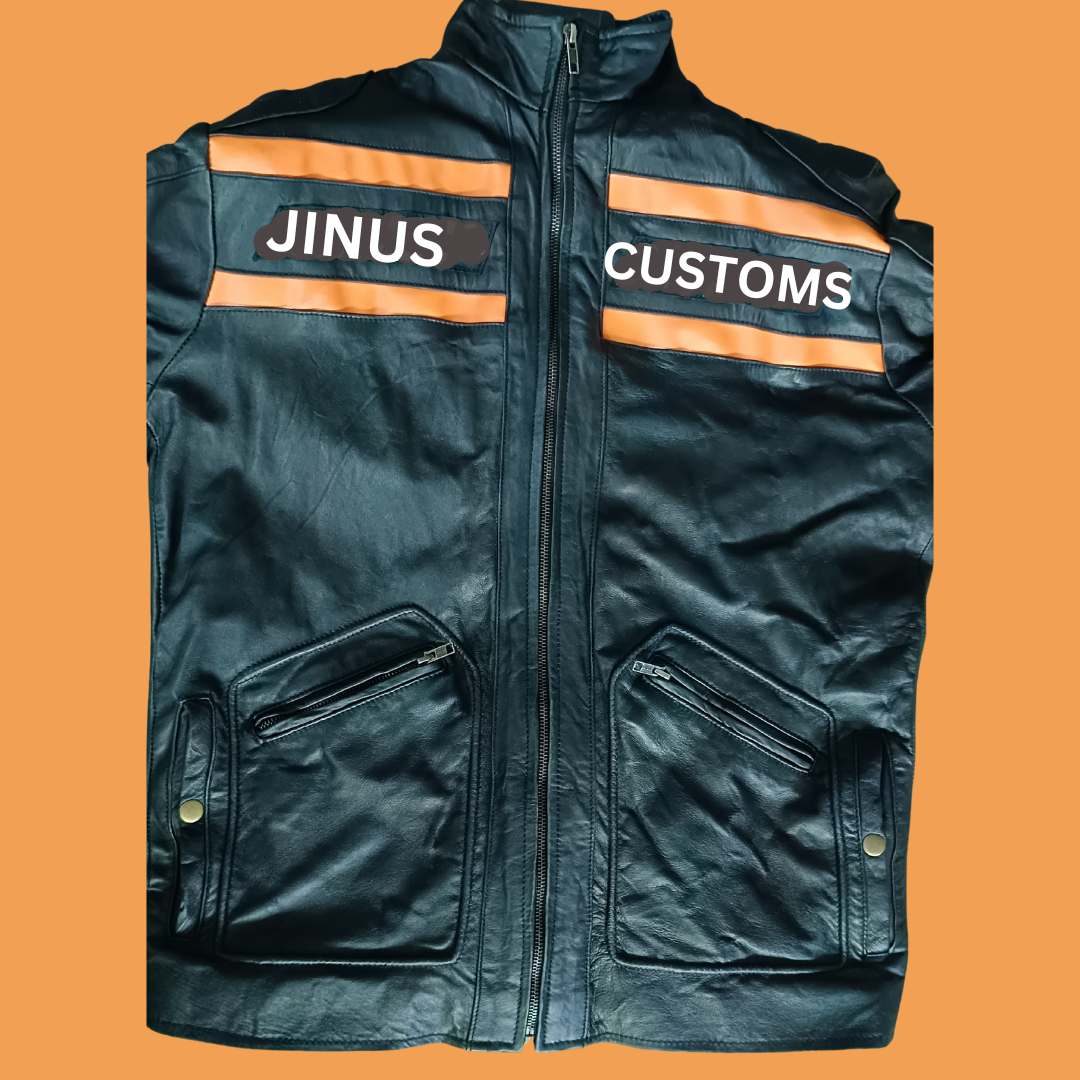 JINUS CUSTOM Leather Jacket Black and Orange