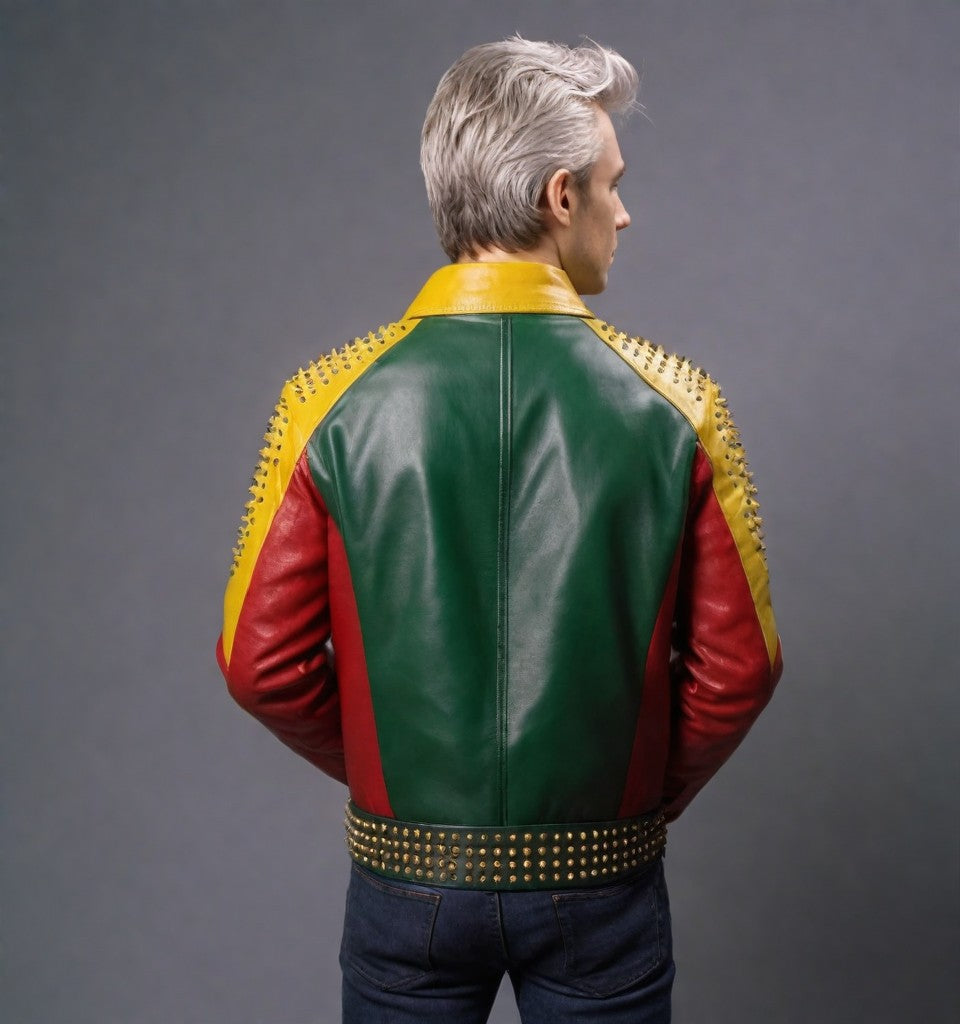 Red yellow and Green Leather Jacket