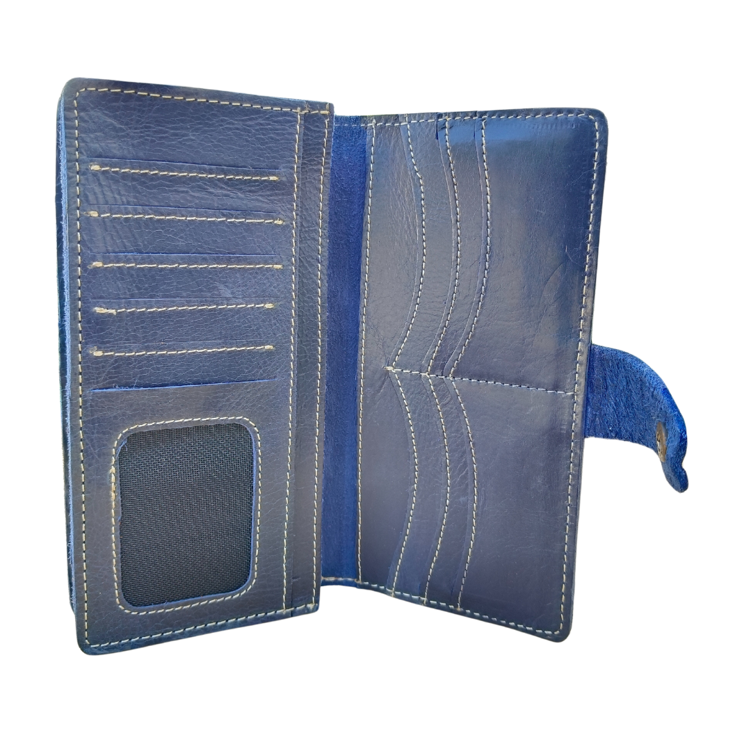 JINUS Navy Blue Leather Long Wallet - leather mens wallet