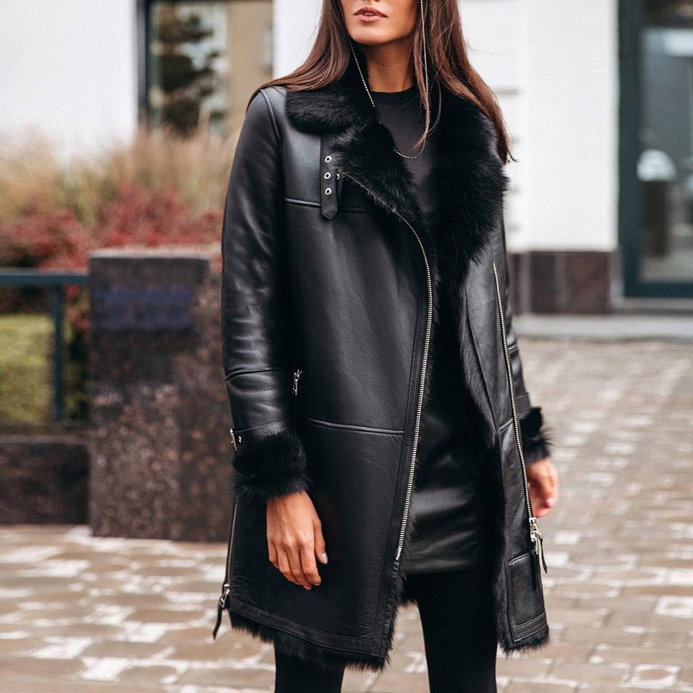 European And American New Fur Collar Leather Jacket Women - Jinus Emporium