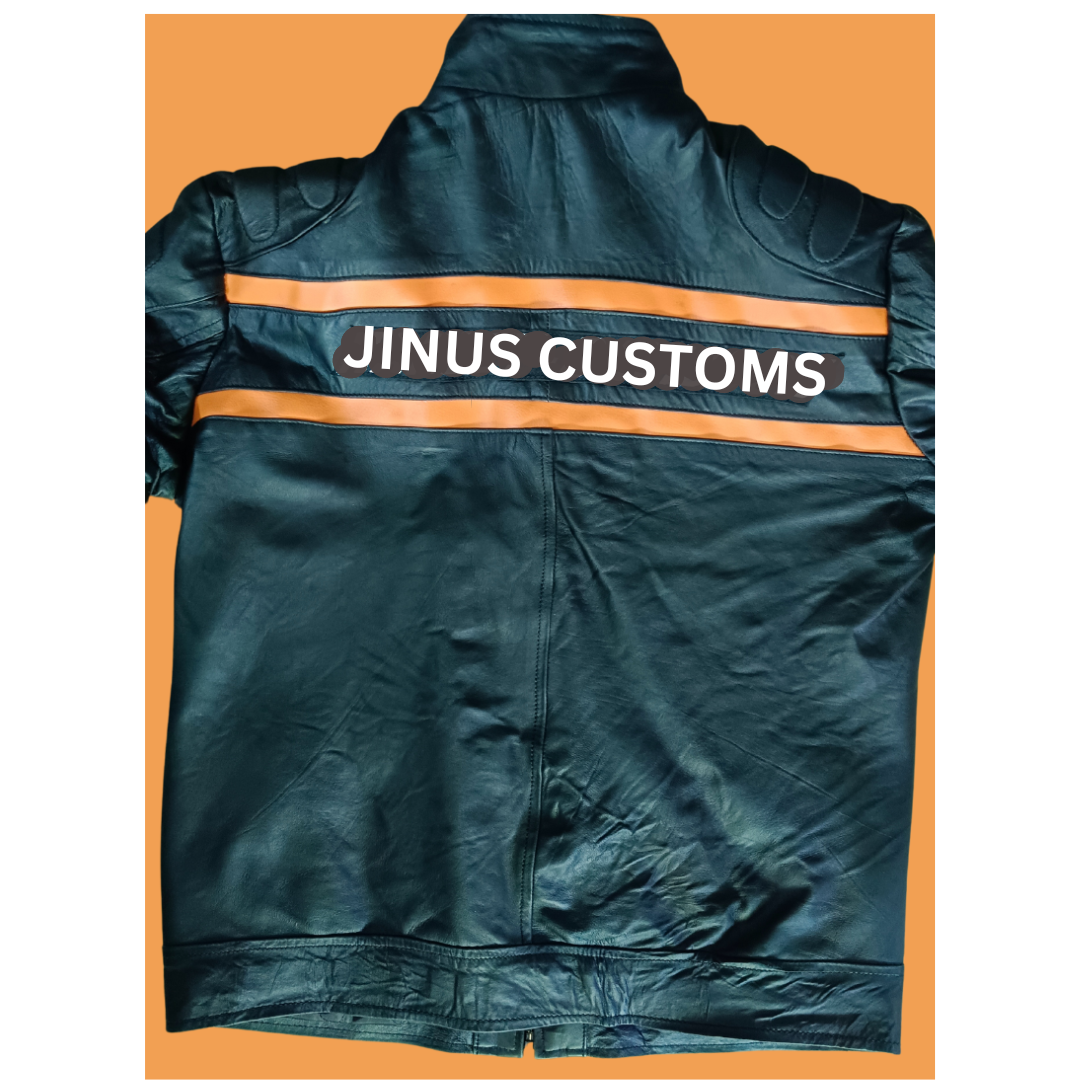 JINUS CUSTOM Leather Jacket Black and Orange