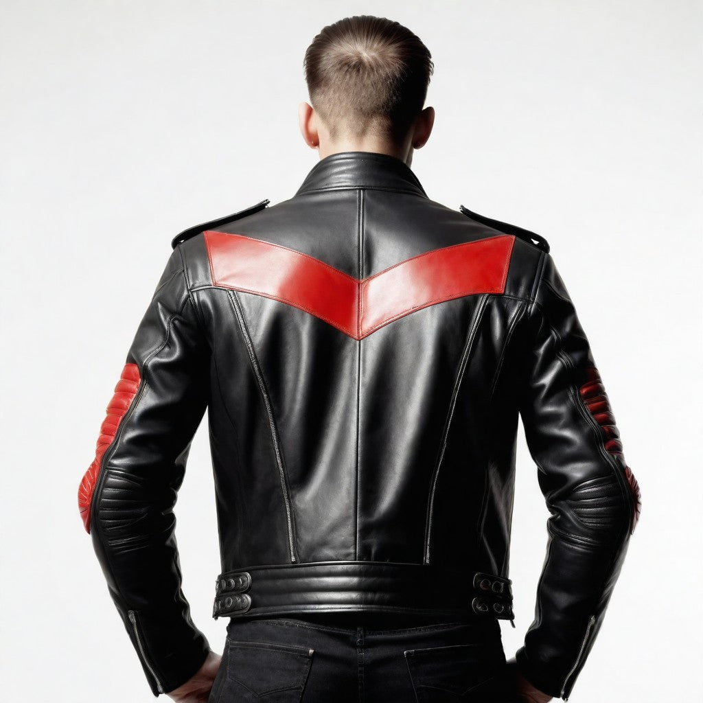 Black and Red Leather Biker Jacket