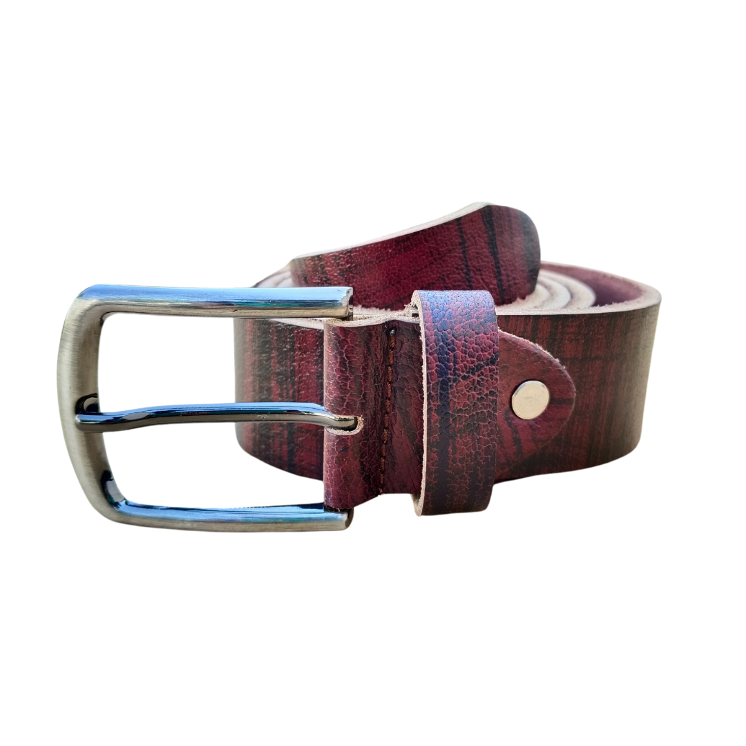 Bold Contrast: JINUS Maroon and Black Leather Belt
