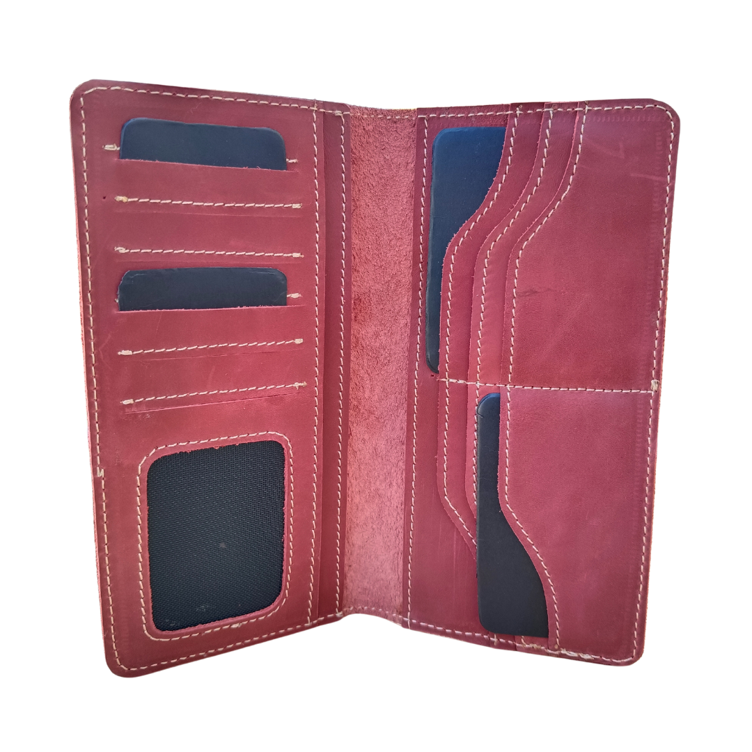 Timeless Charm: JINUS Vintage Leather Long Wallet in Maroon