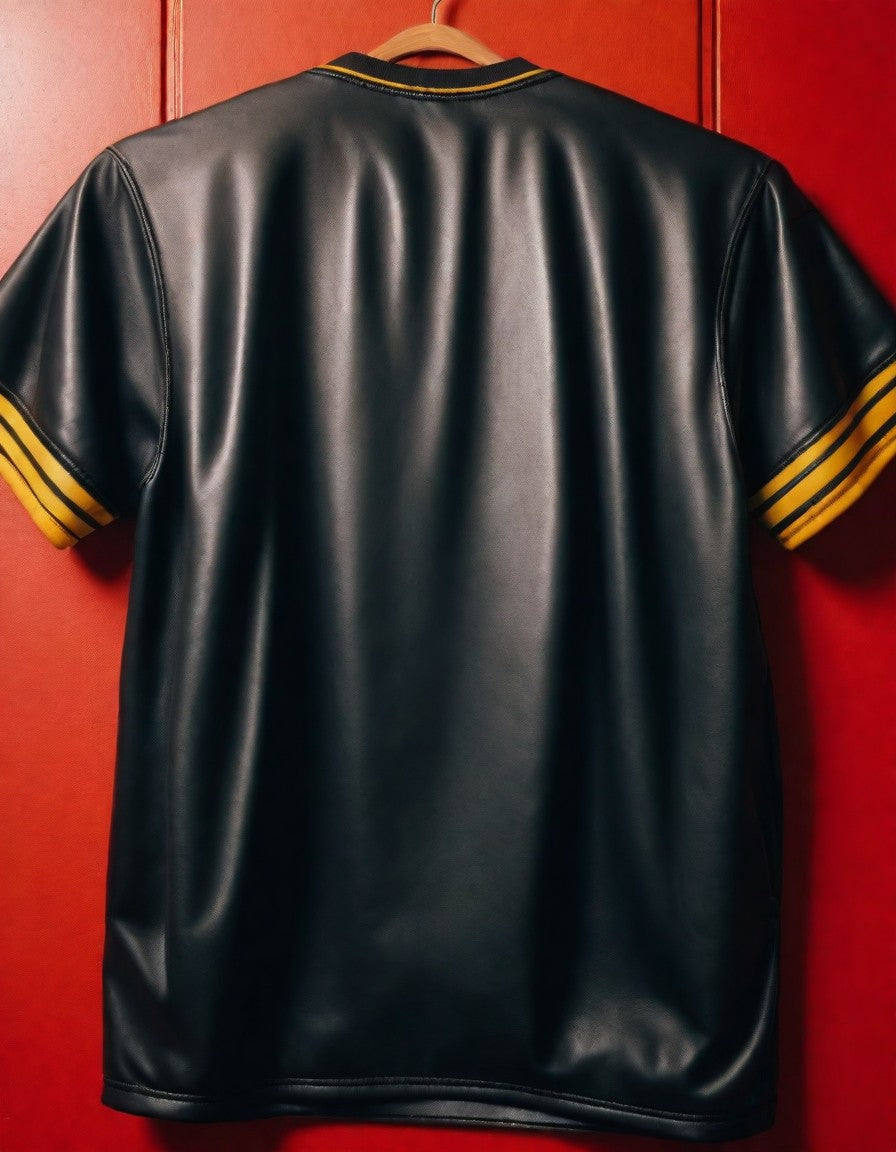 Custom Black Leather Jersey with Yellow Trim