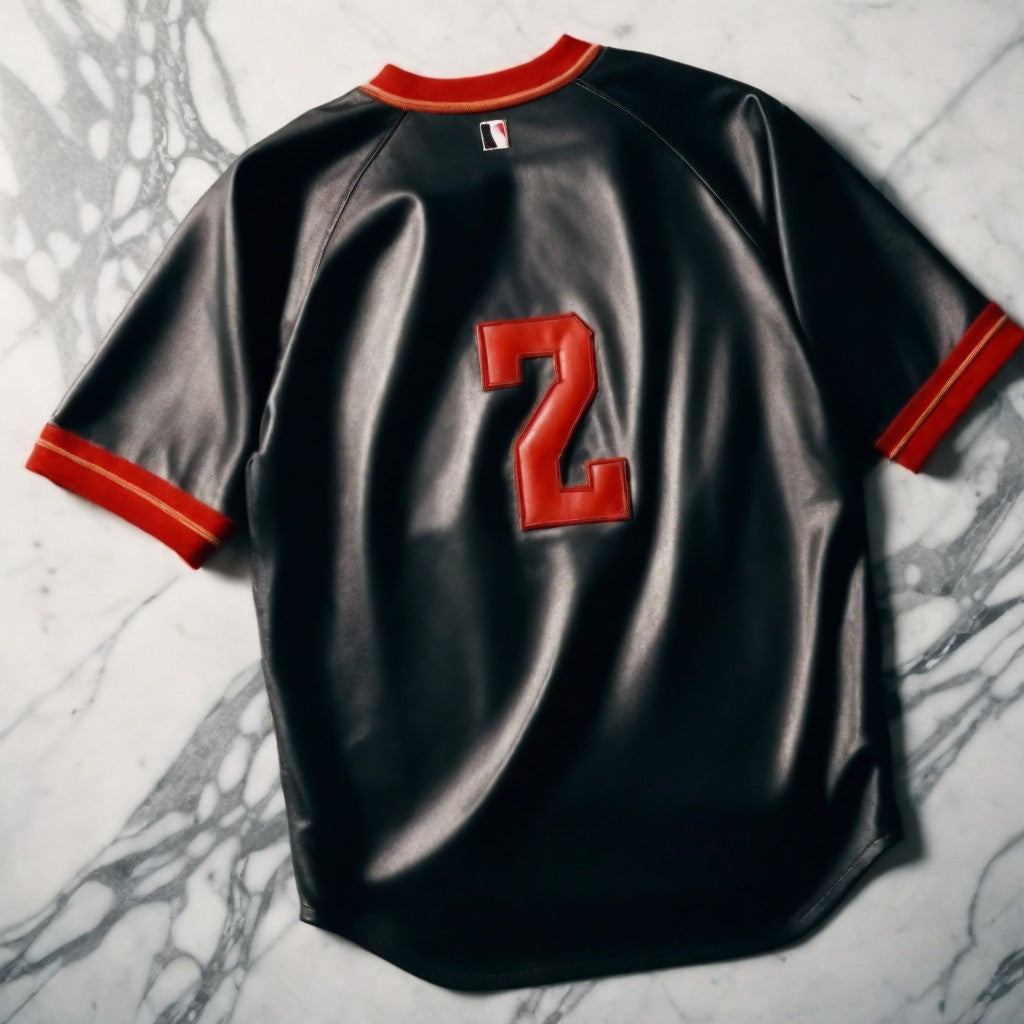 Custom Black Leather Jersey with Red Trim