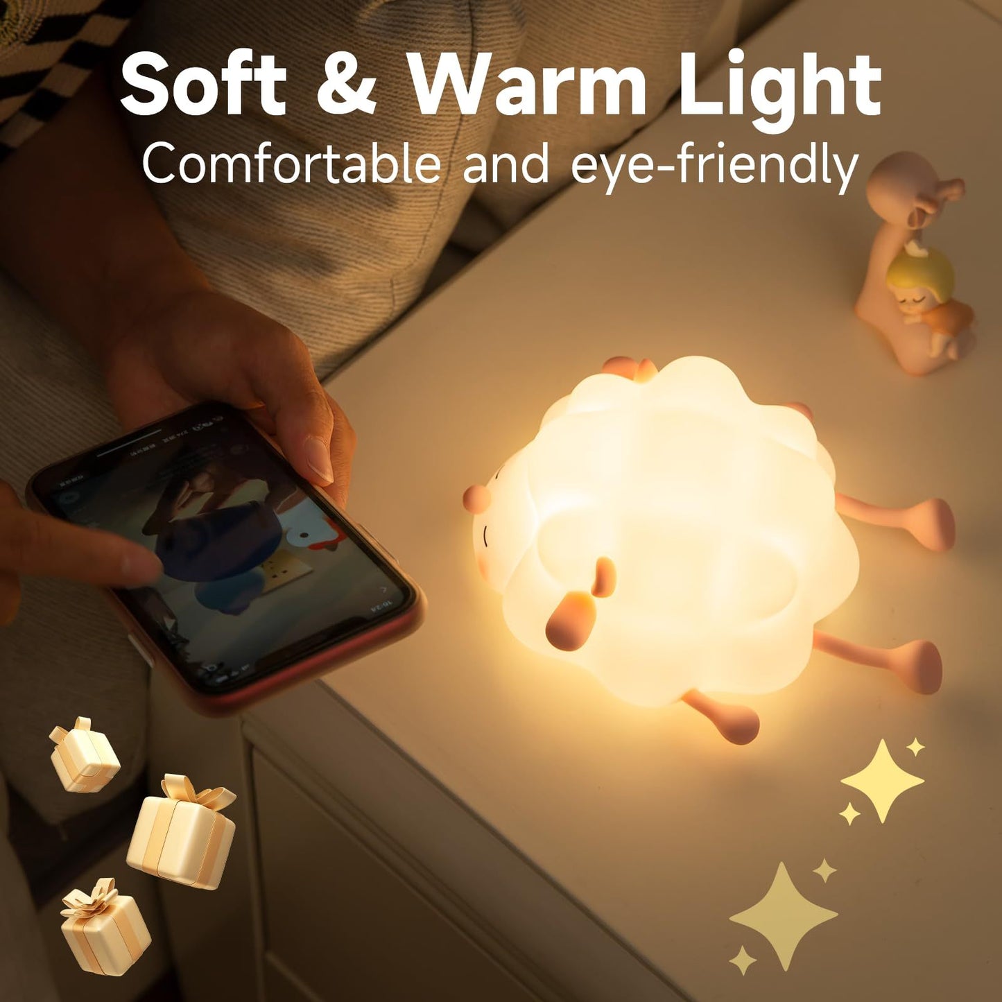 Cute Silicone Night Lights Sheep Cartoon Bedroom Lamp - Perfect for Children's Room Decor