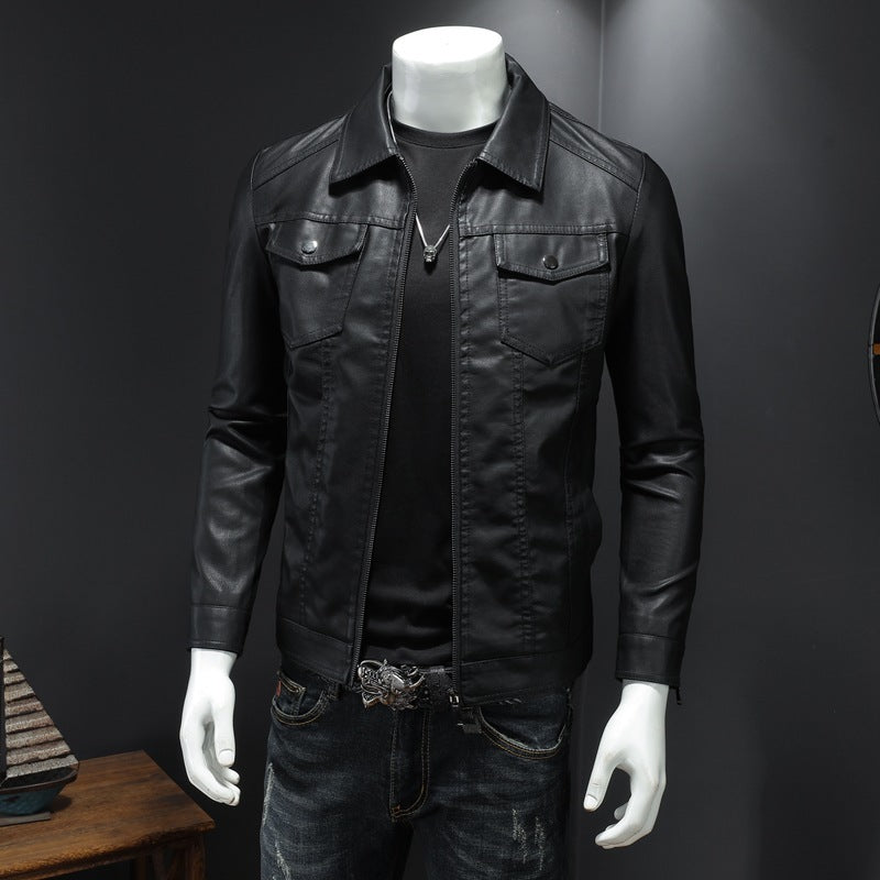 Mens Fashion Casual Solid Color Slim Biker Jacket - Jinus Emporium