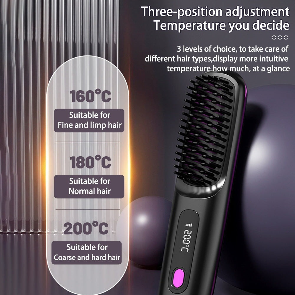 Sleek Style, Anywhere: 2-in-1 Wireless Hair Straightener Brush & Curler