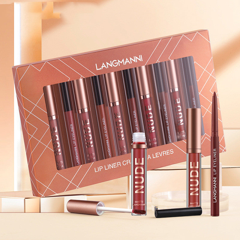 Complete Lip Perfection: 12-Piece Set with 6 Matte Lipsticks and 6 Lip Liner Pens