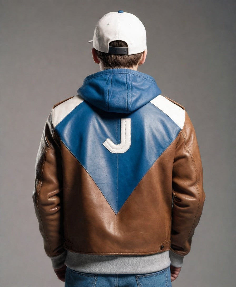JINUS Brown and Blue Leather jacket