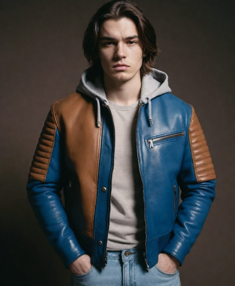Blue and Brown Leather jacket