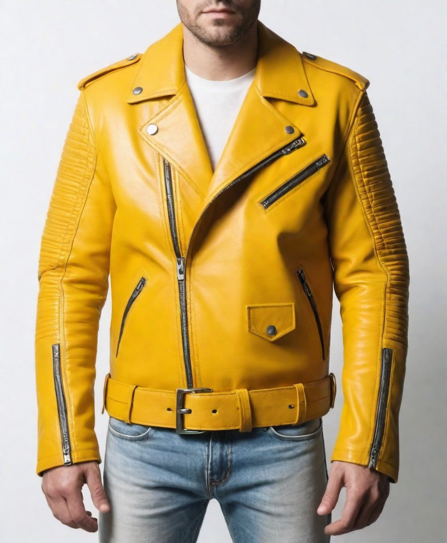 JINUS Yellow Leather Jacket