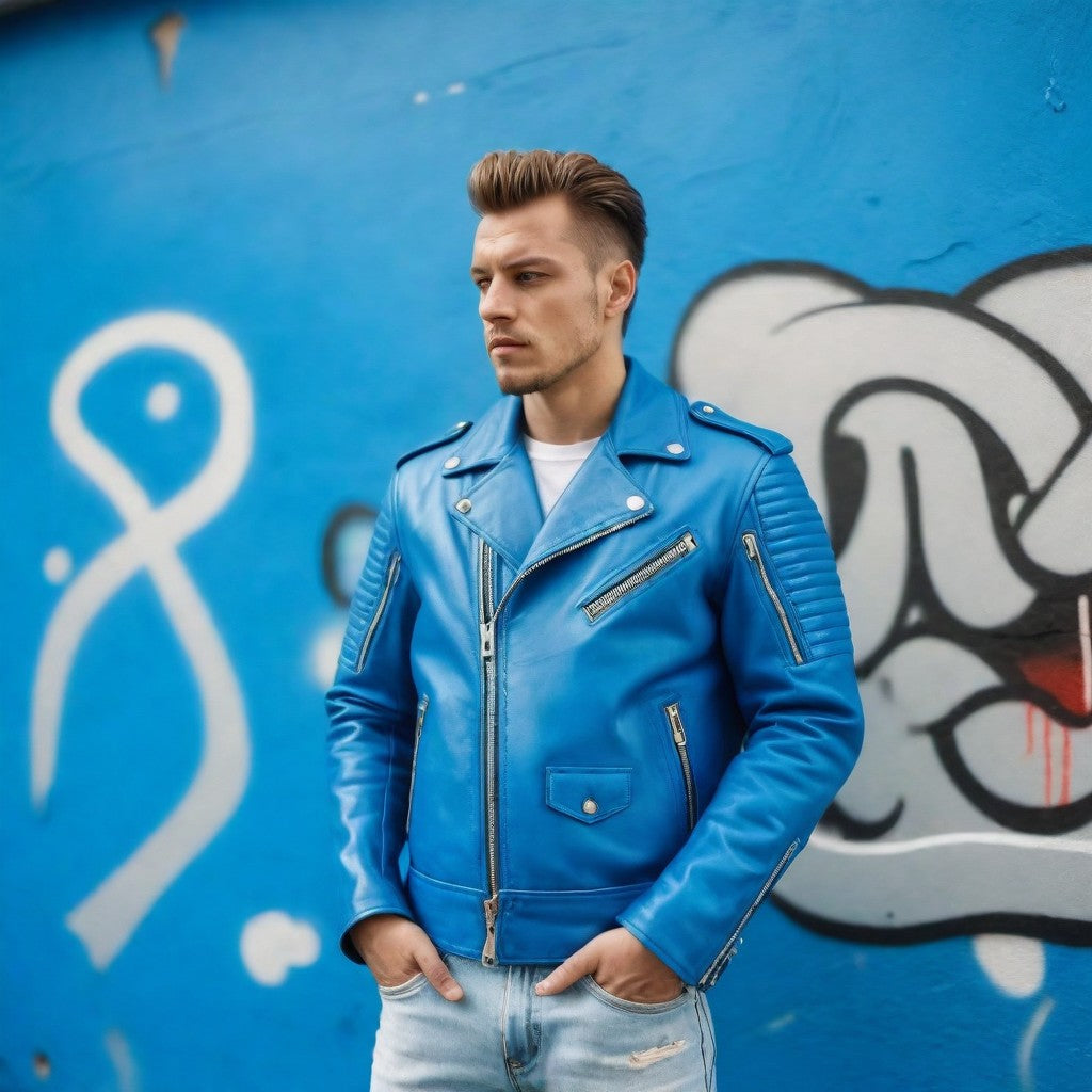 JINUS Blue Leather Jacket