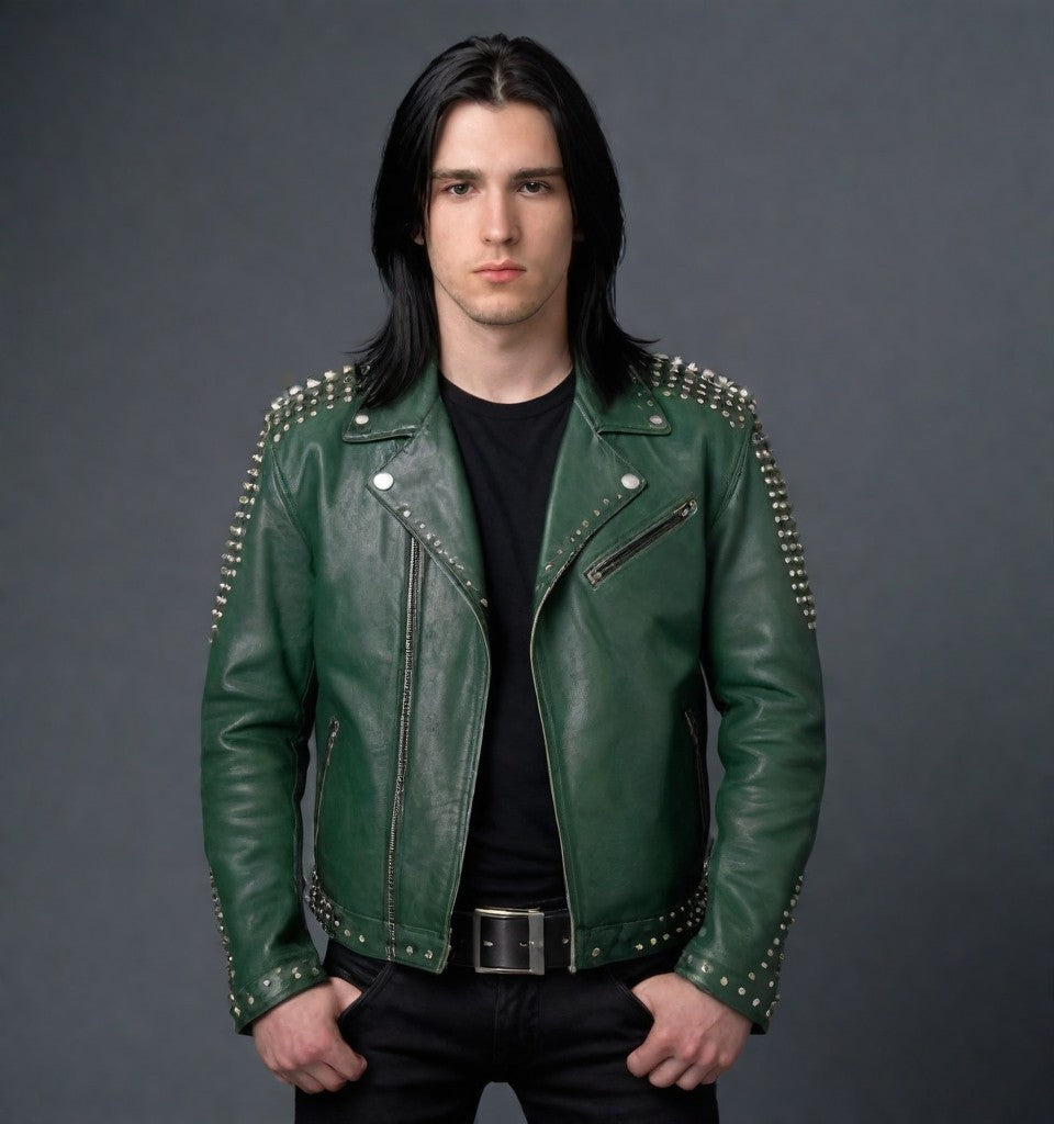 Green Leather jacket with Studs