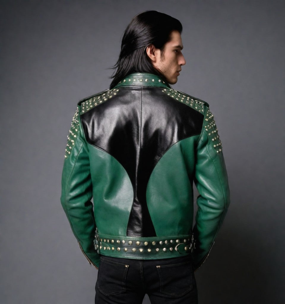 Green Leather jacket with Studs