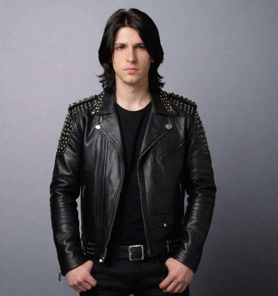 Black Leather jacket with Studs and zipper