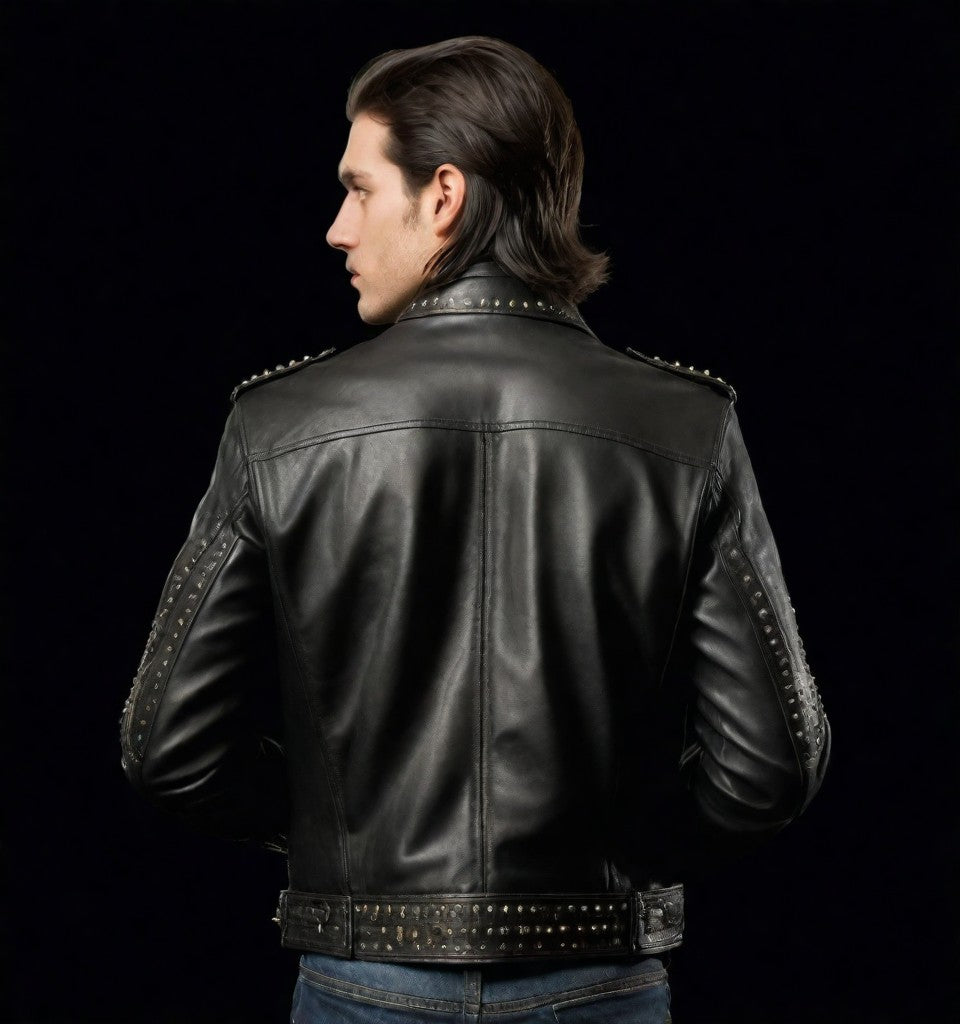 Black Leather jacket with Studs and zipper