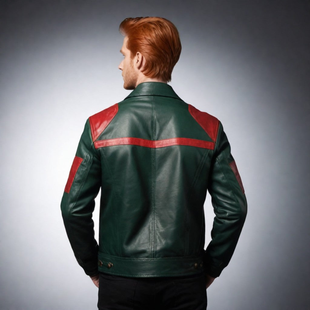 JINUS Green and Red Leather Jacket