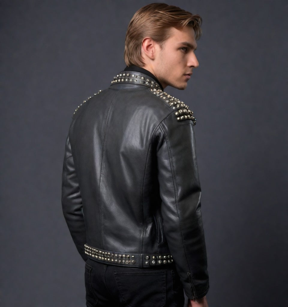 Gray Leather jacket with Studs